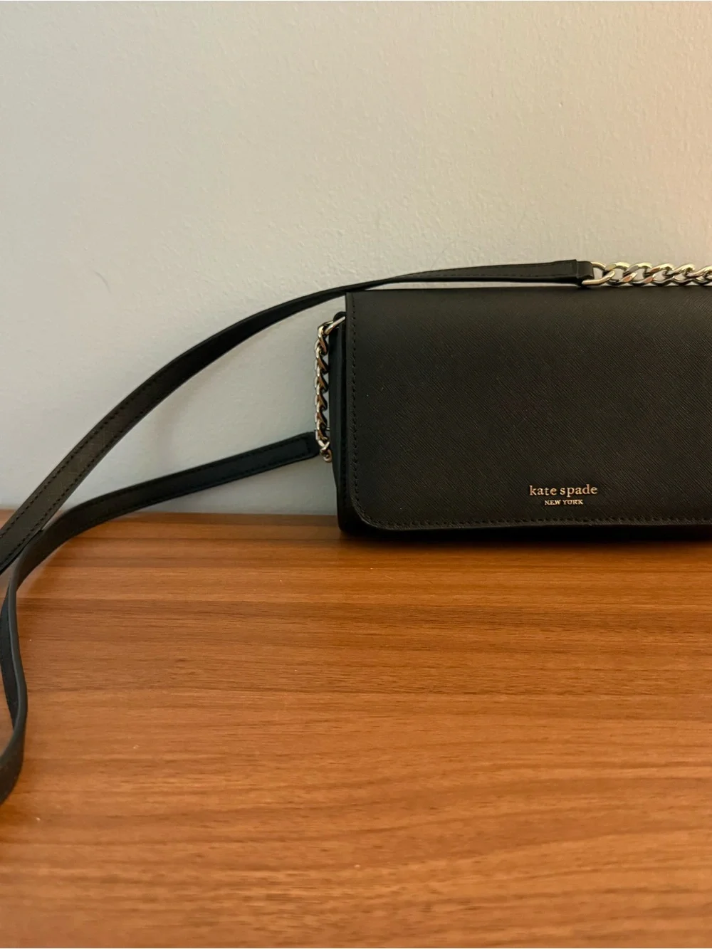 kate spade black leather crossbody with chain strap